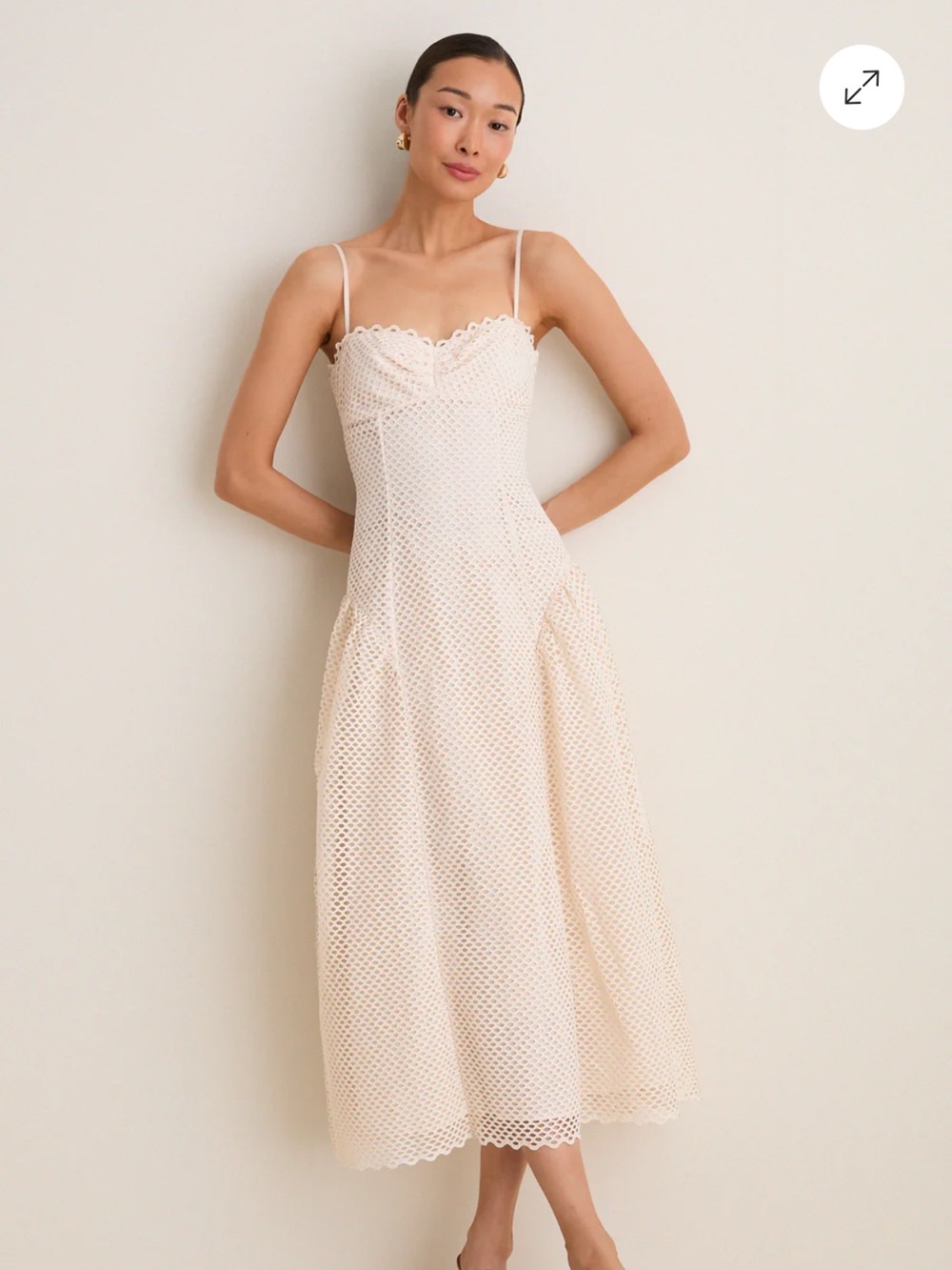 Ulla Johnson Cream Eyelet Spaghetti-Strap Midi Dress - Picture 1 of 6
